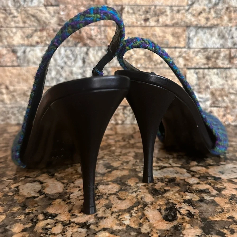 Saint Laurent Arian Vert Blue Violet Tweed Slingback - Picture 6 of 13
